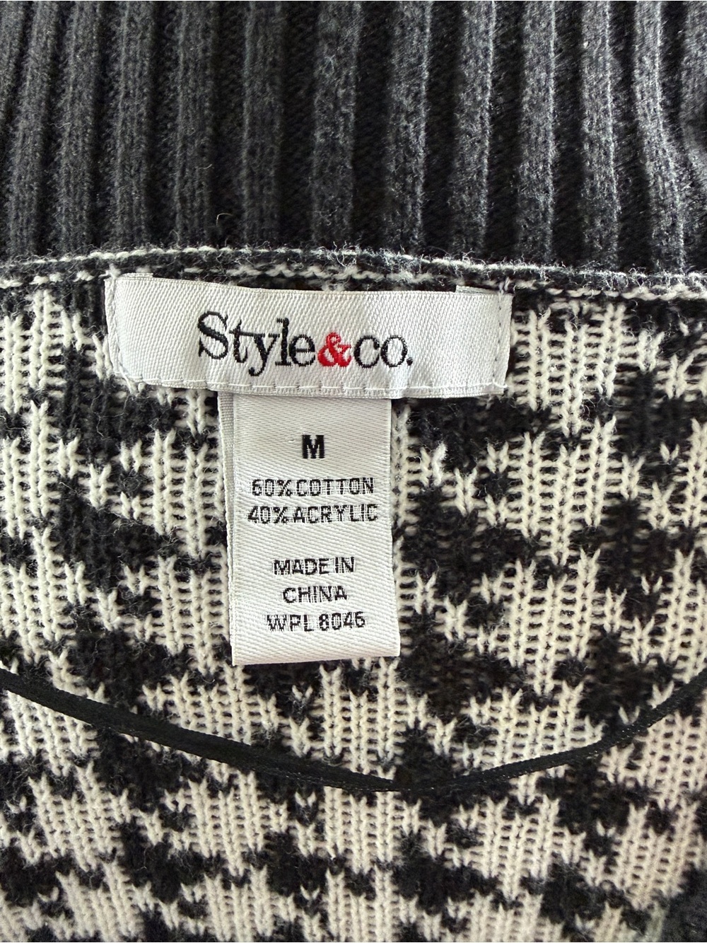 STYLE & CO. Black & White Houndstooth Sweater Dress with Shawl Collar - Picture 7 of 11